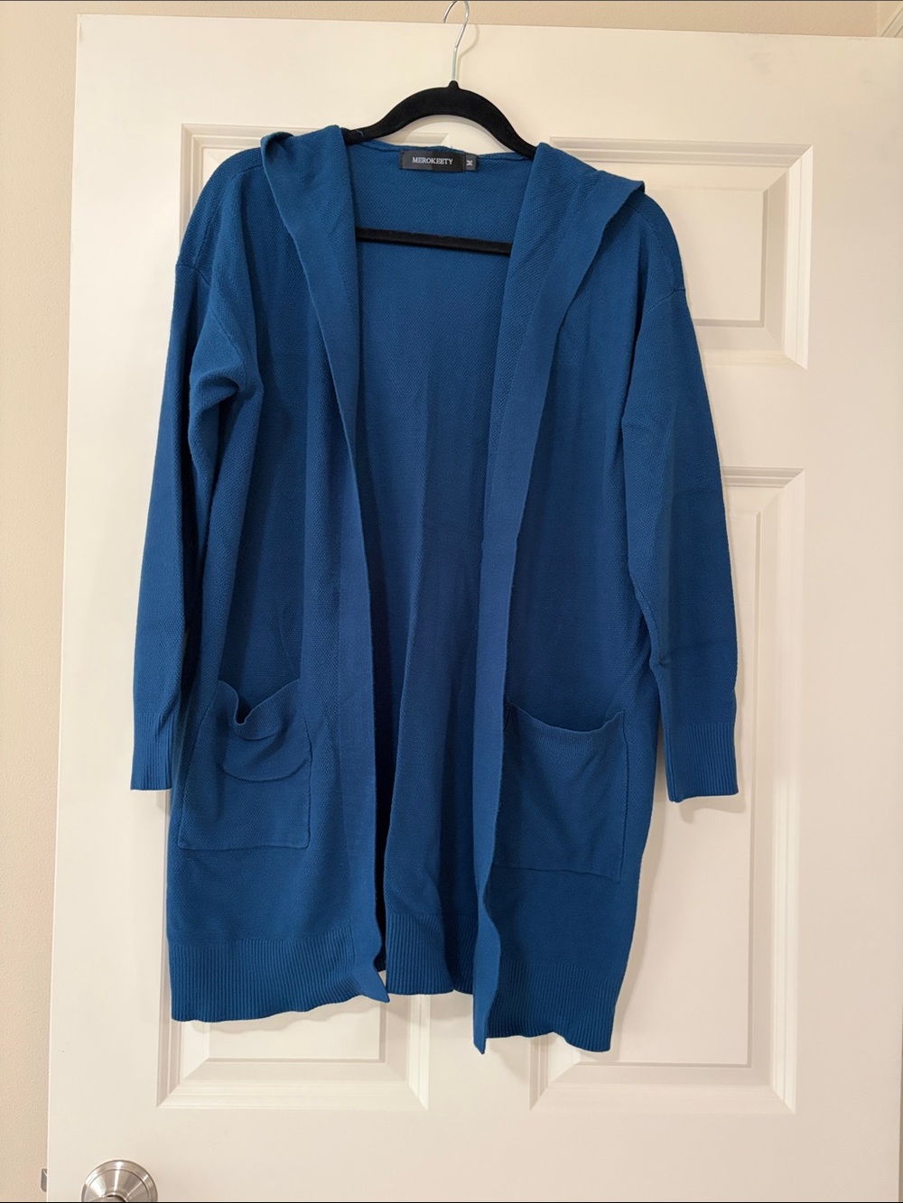 Hooded Open-Front Cardigan Sweater - Blue